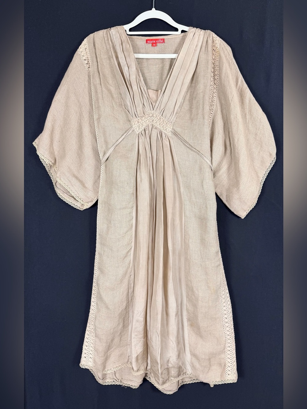 Marie Eiffel MuMu dress V-Neck Linen Tunic in Taupe French-chic, Mesopotamian **
